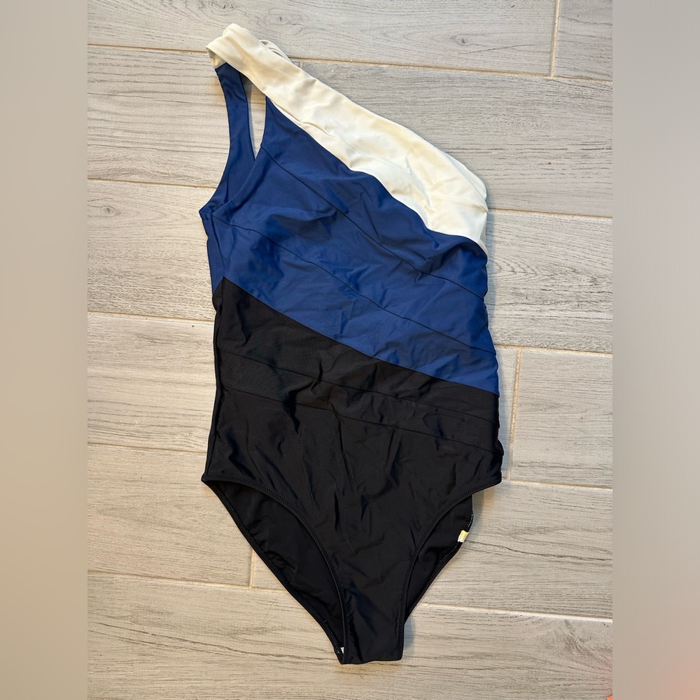 Summersalt One-Shoulder Colorblock One Piece - Blue, Black, Cream